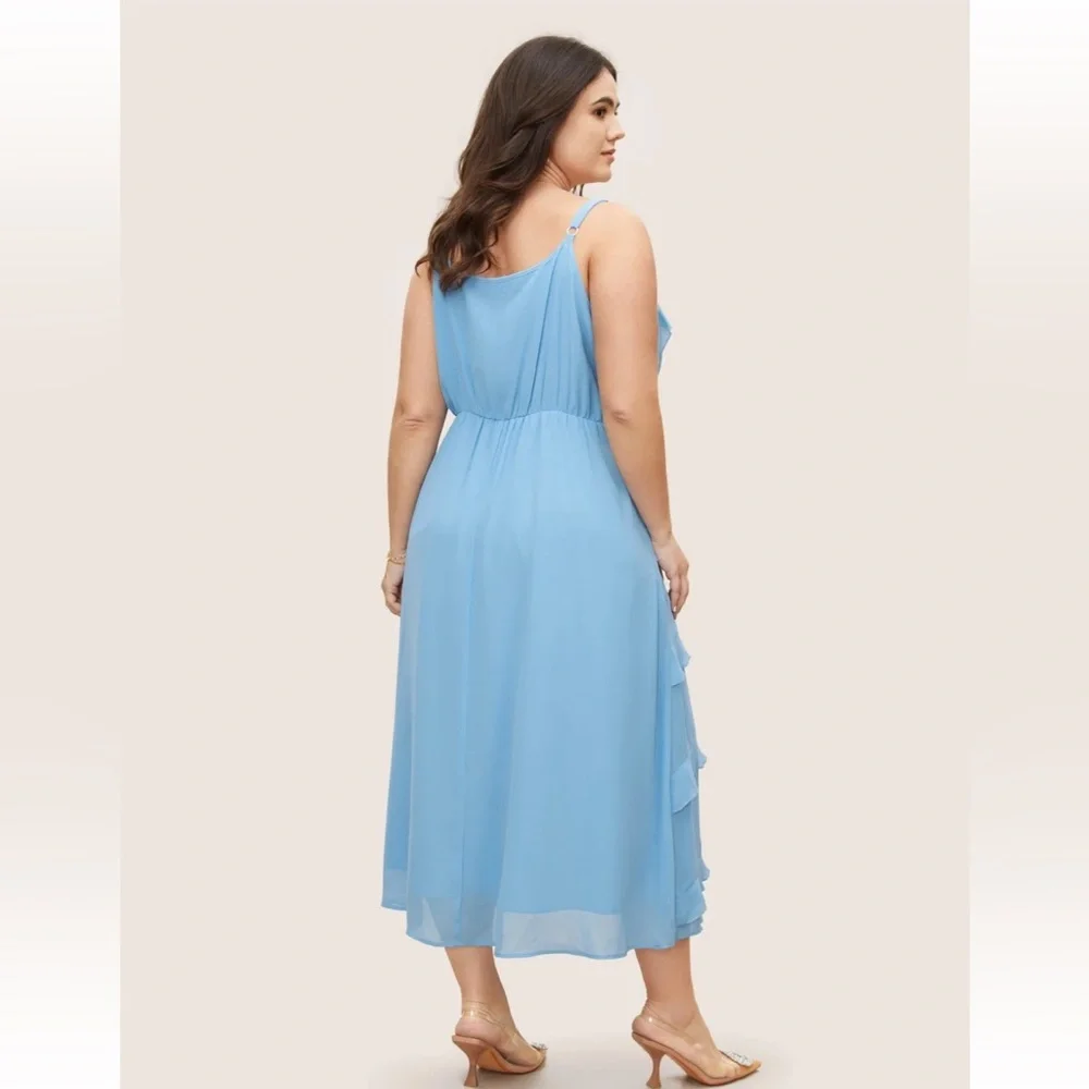 BloomChic V Neck Ruffle Trim Elastic Waist Cami Dress - Picture 2 of 8